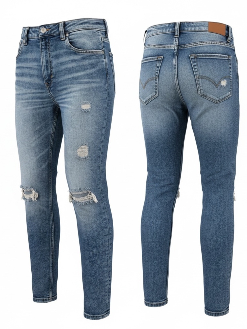 H&M Medium Blue Ripped Skinny Jeans